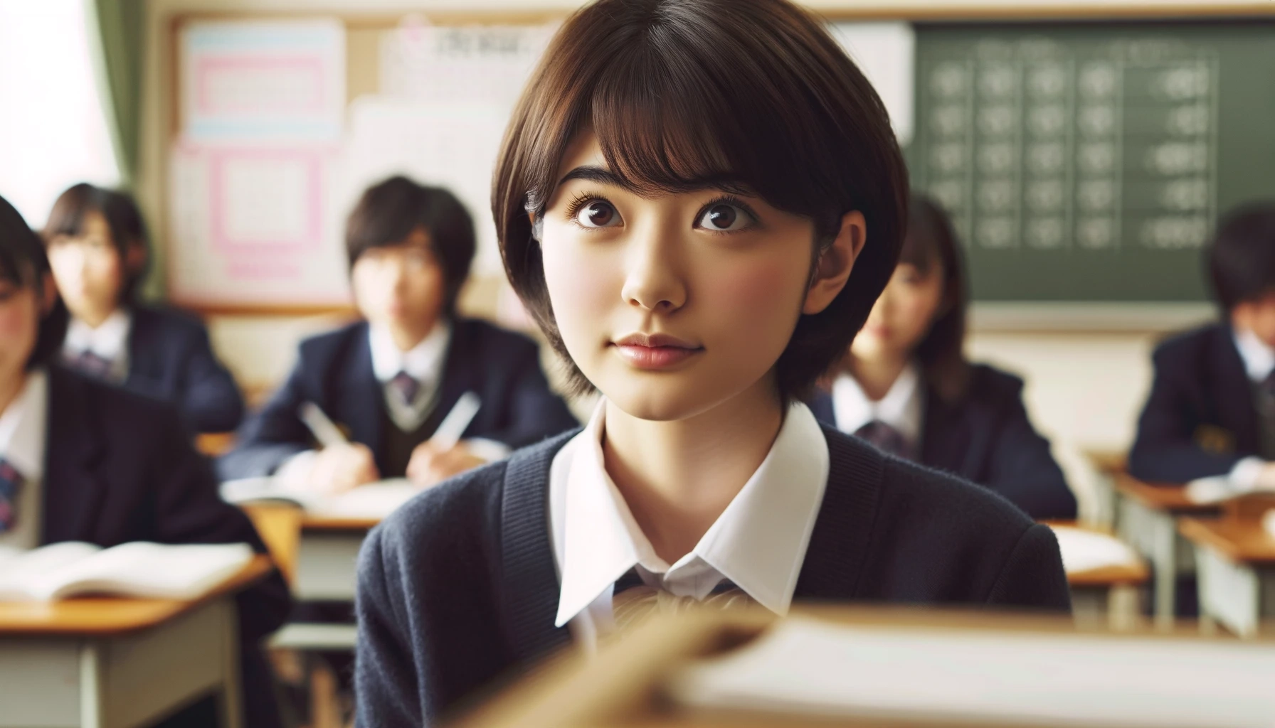 真剣に授業を受ける女子中学生