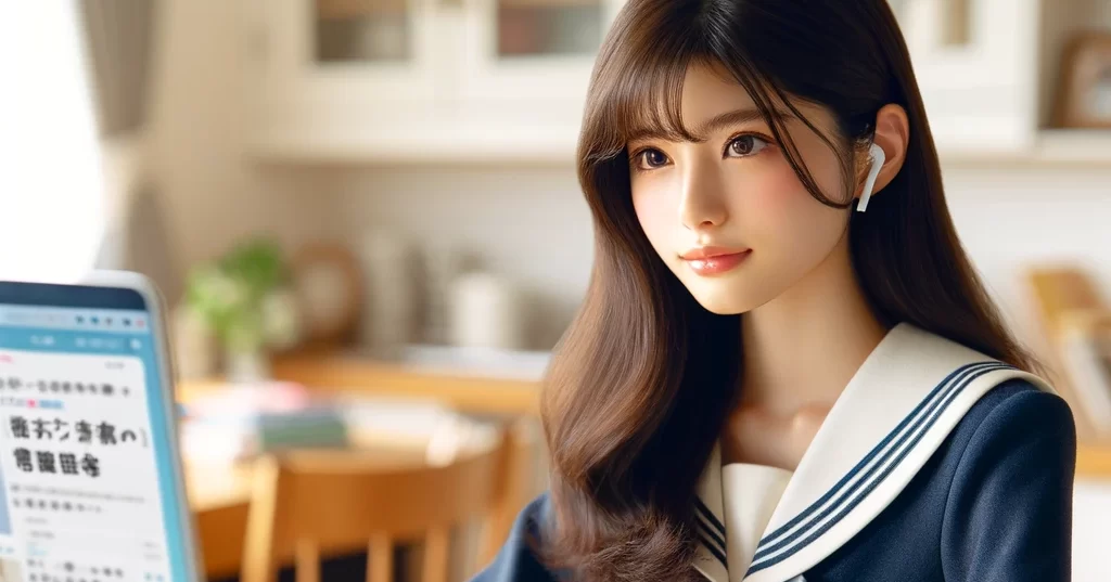 パソコンで勉強する女子高校生