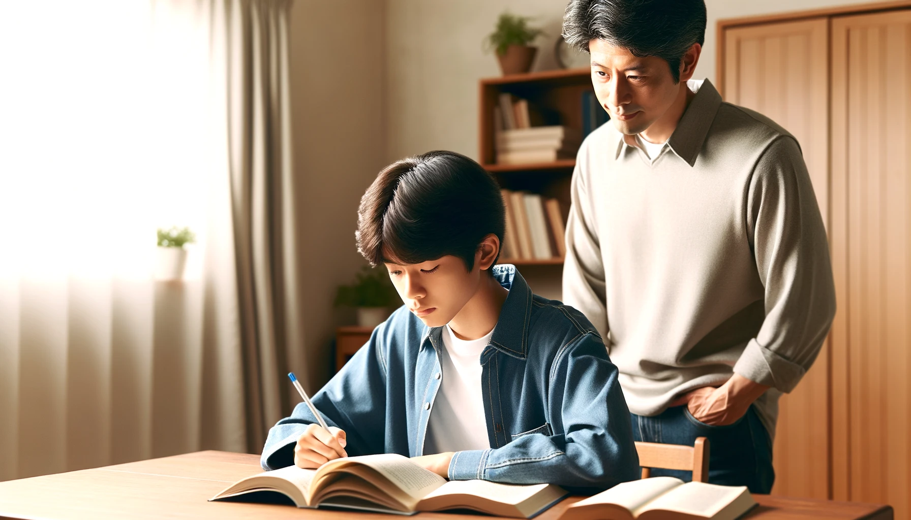 勉強するこどもを見守る親