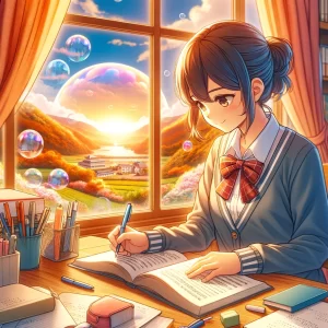 受験勉強する女子高校生