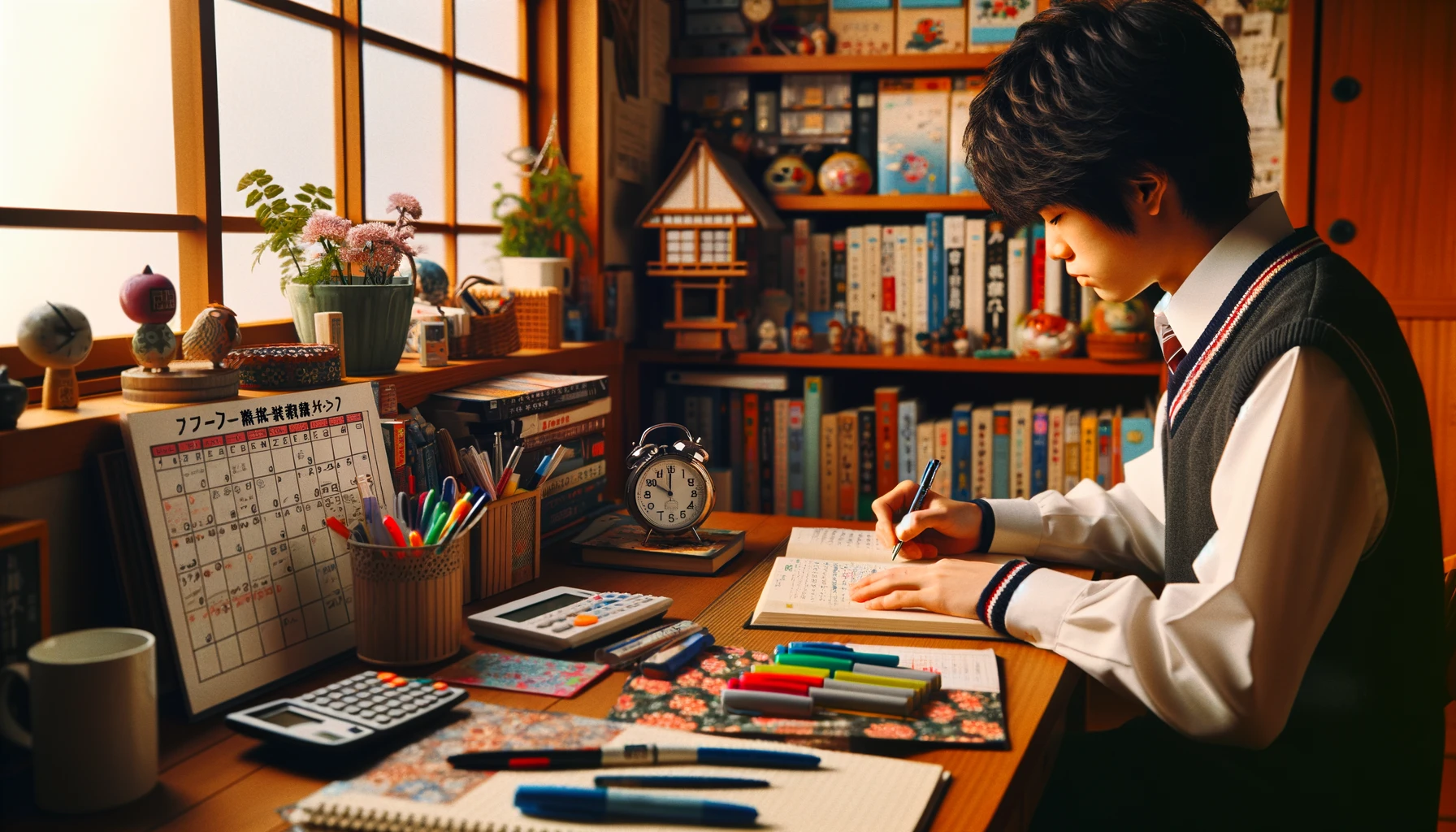 自宅で受験勉強している高校生