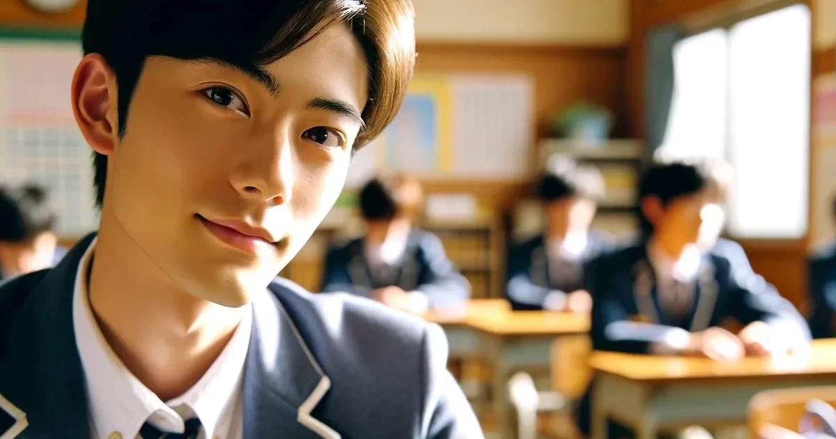 授業中の男子高校生