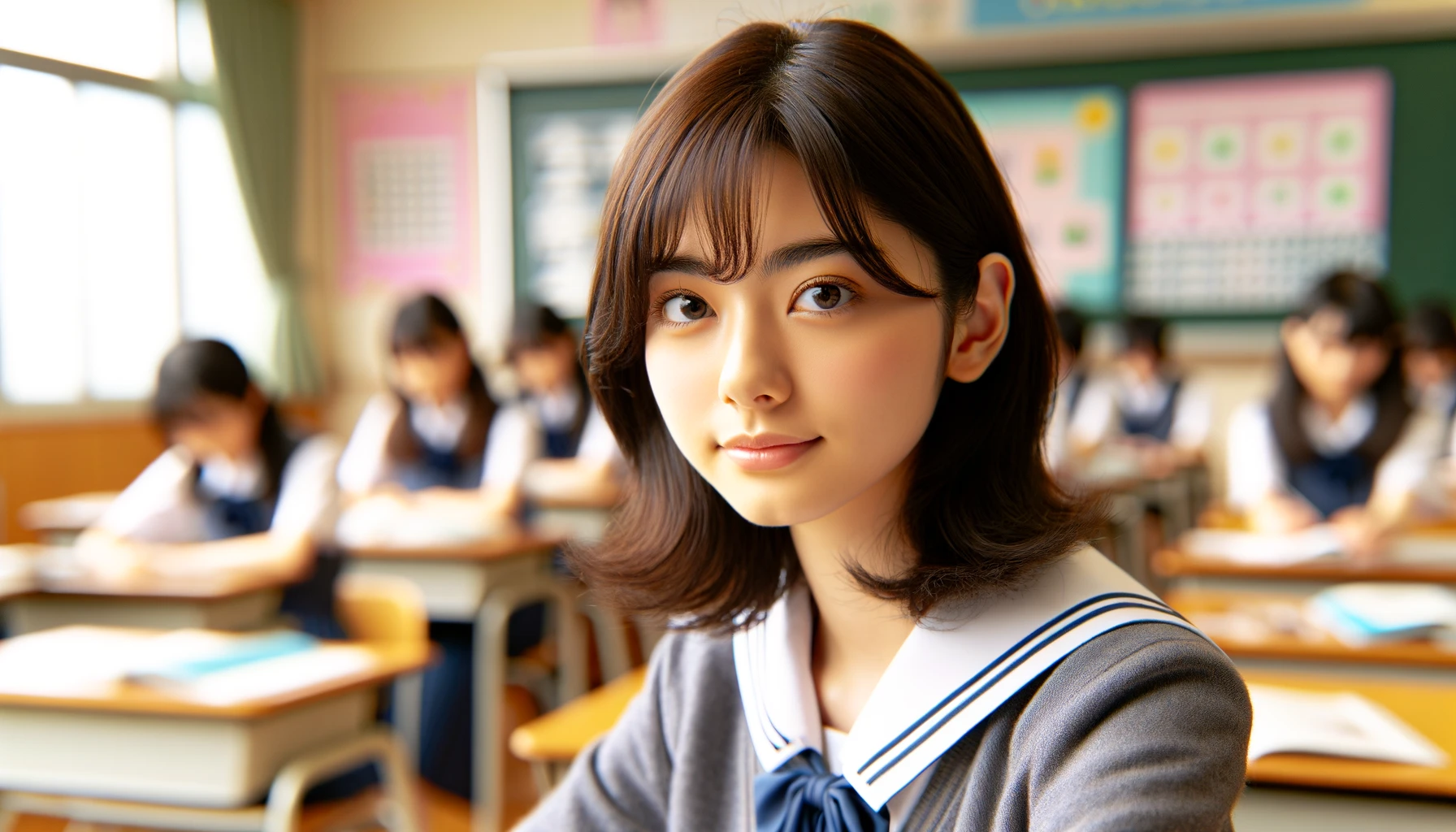 憧れの高校を目指して頑張るなか友達に向かって話しかける女子中学生