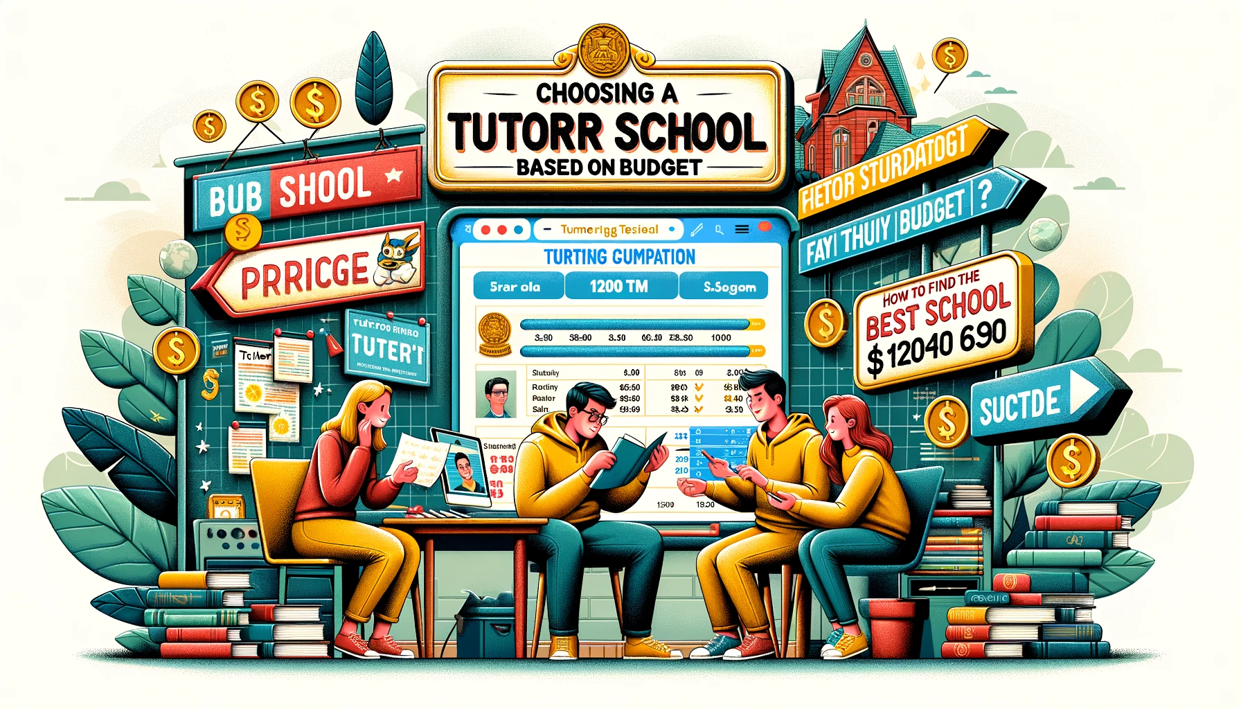 塾の授業料を比べている学生たち