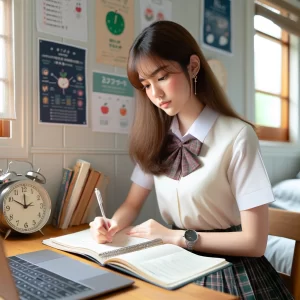 受験勉強する女子高校生