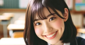 後ろを向いて話しかける女子高校生