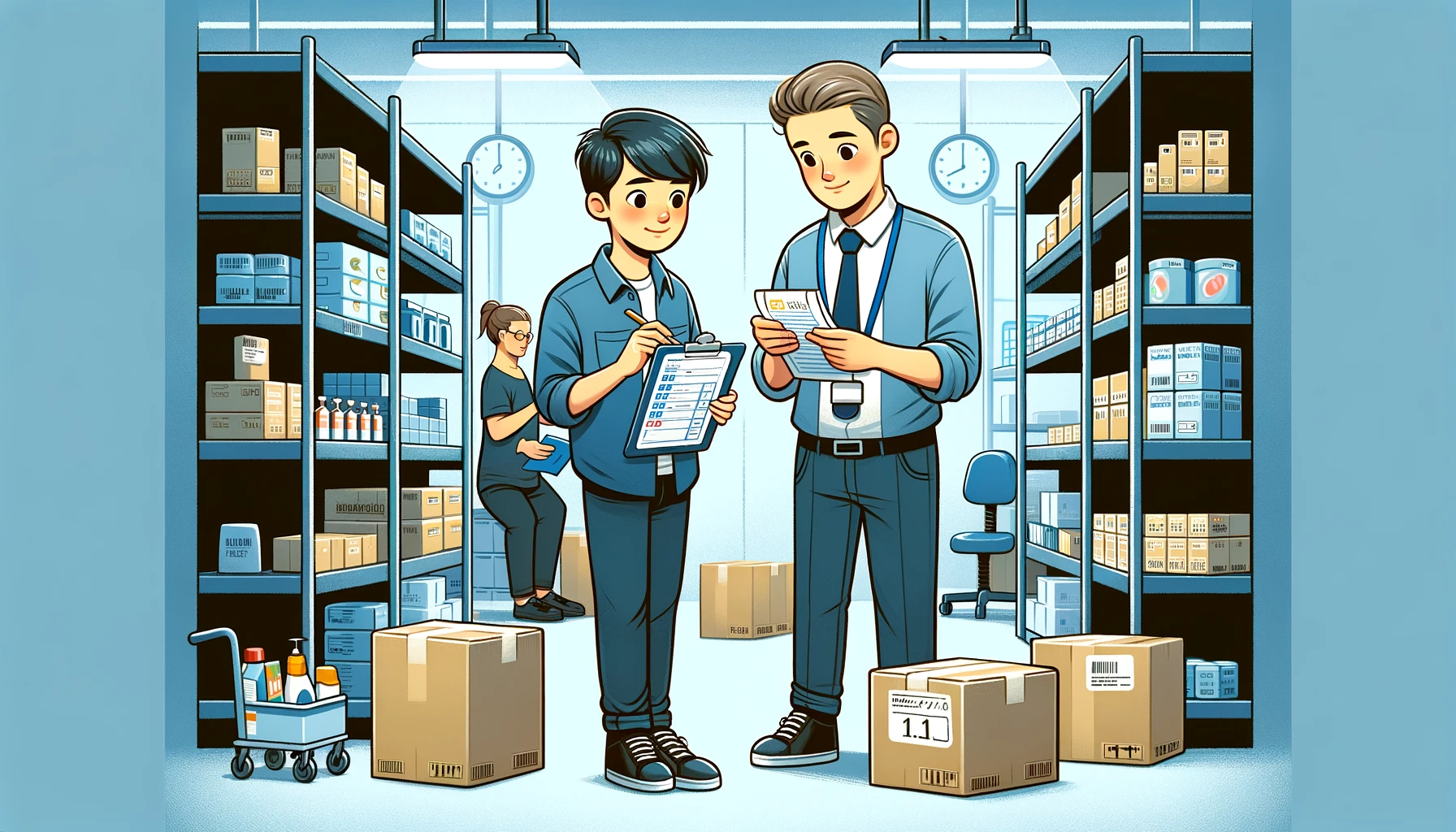 スーパーマーケットでの職場体験で在庫管理を学ぶ中学生