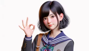 テストで高得点したのでOKサインをする女子学生