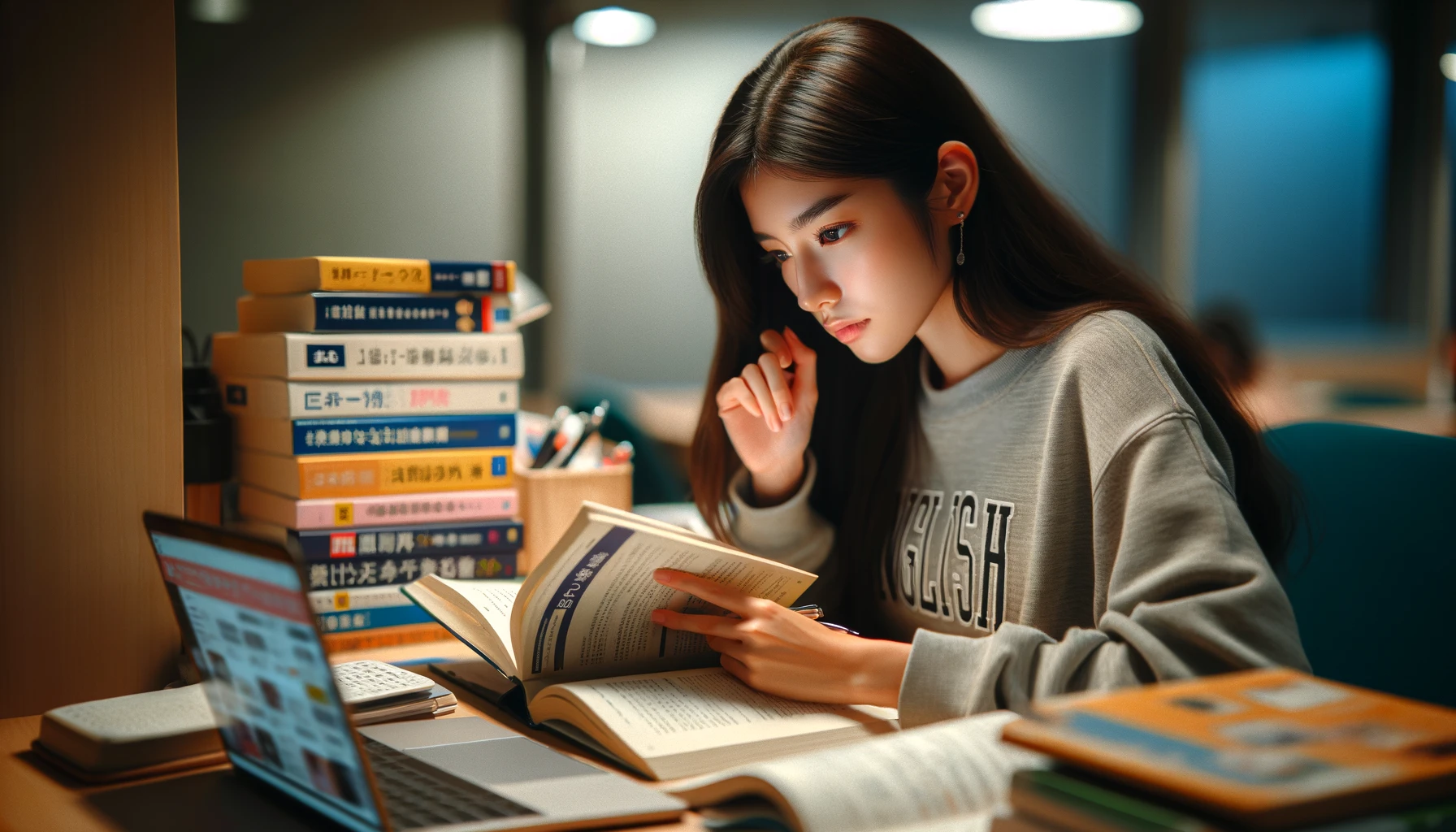 英語を勉強する女子学生